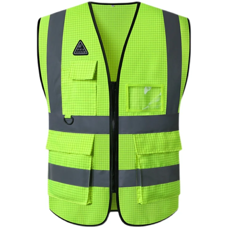 Anti Static Hi Vis Waistcoat Safety Vest Reflective With Pockets and Zipper For Men Gas Station Work Wear