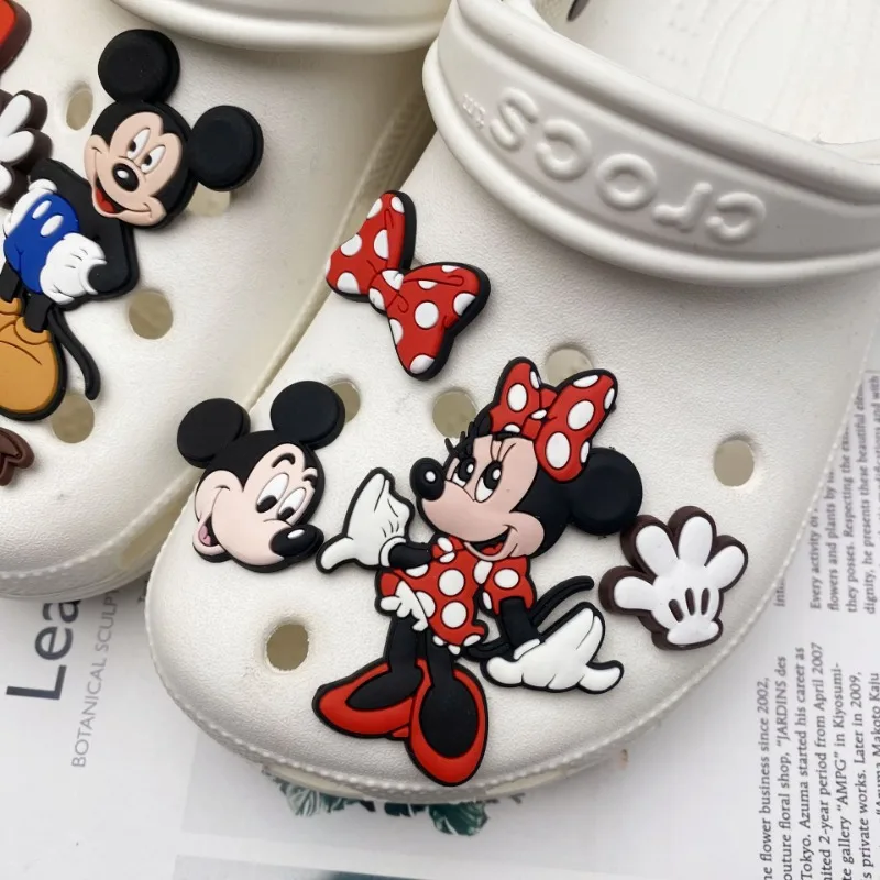 9Pcs Disney Cartoon Mickey Minnie Shoe Charms for Clogs Bubble Slides Sandals PVC Shoe Buckle Shoe Decorations Accessories Gift