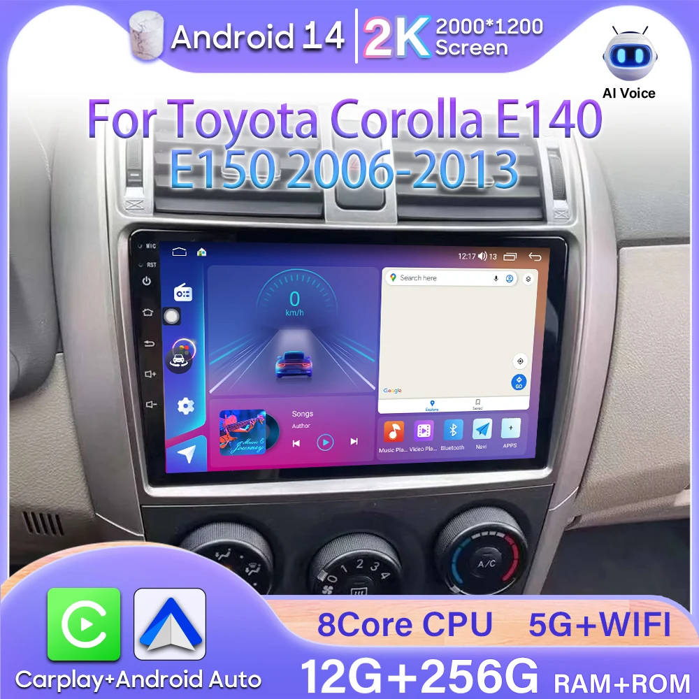 

Android Auto For Toyota Corolla E140 E150 2006 - 2013 Car Radio Carplay No 2din 4G Wifi Monitor Video GPS Navigation Stereo 2k
