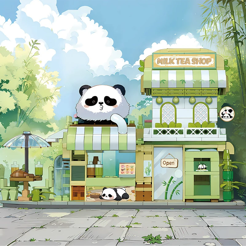 Loz Streetscape Mini Diamond Building Block Panda Milk Tea Shop Building Brick City Street View Creative House Toy For Gifts