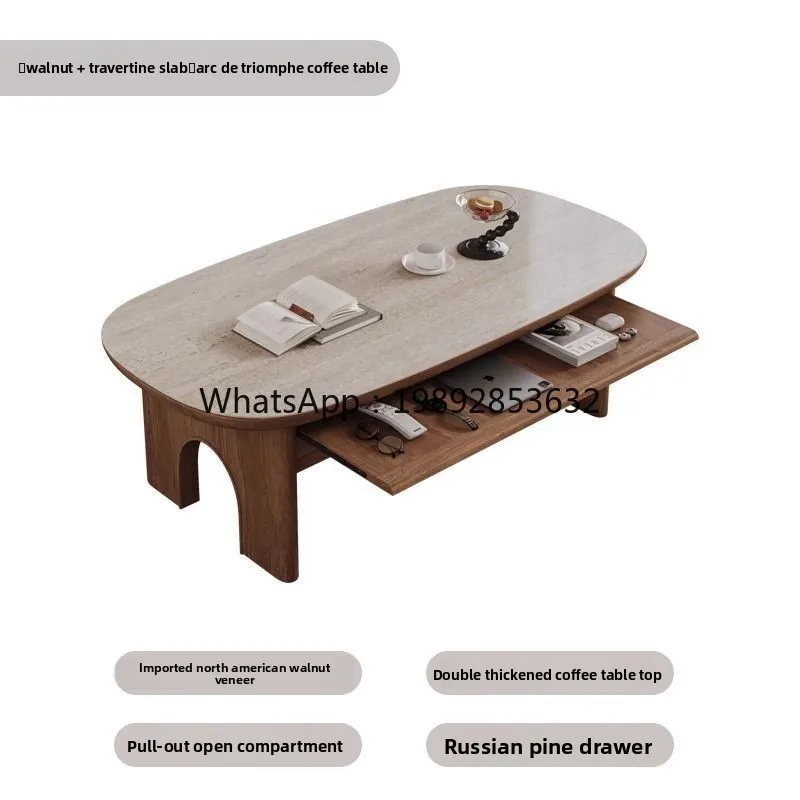 Coffee Table Living Room Home Vintage Style Rock Board Tea Table Walnut Color Light Luxury Modern Minimalist Retro Tea Table
