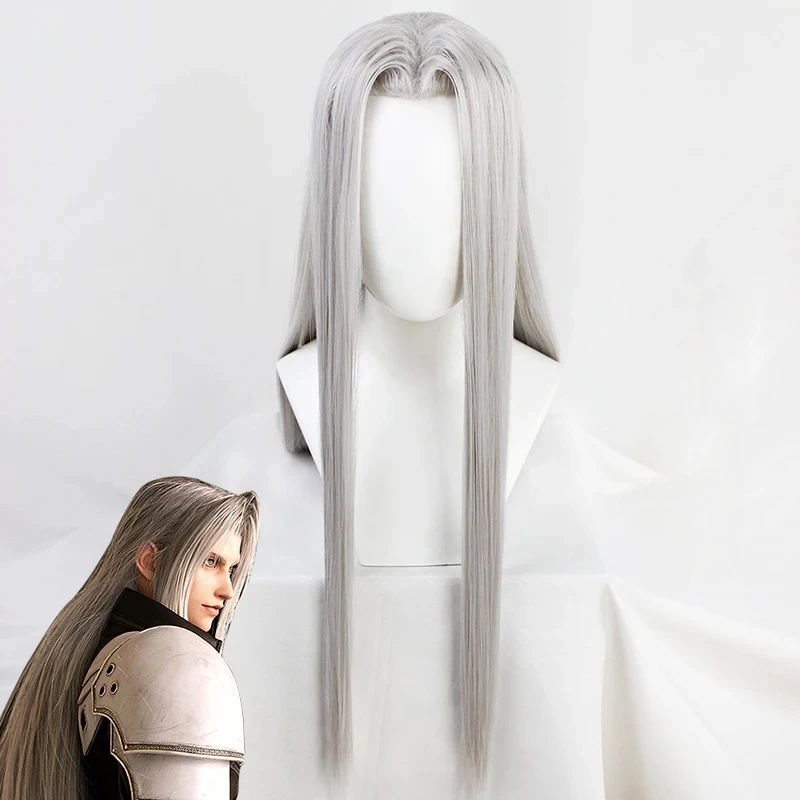 

Silver Long Sephiroth Wigs Heat Resistance Fiber Men's Game Synthetic Hair Cosplay Costume Wigs