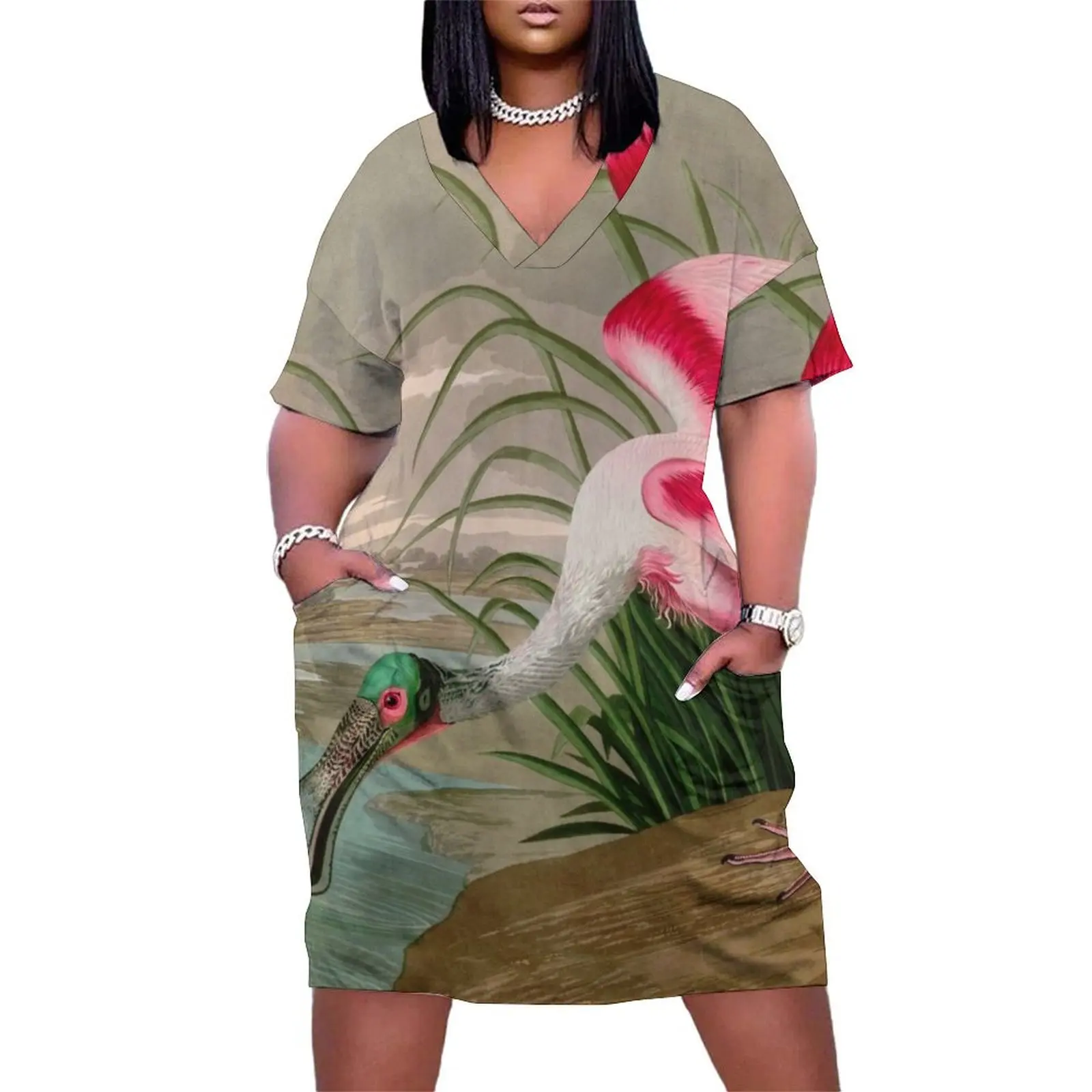 

Roseate Spoonbill Birds of America Audubon Illustration Bird Lovers Gift Loose Pocket Dress women's clothing trend 2025