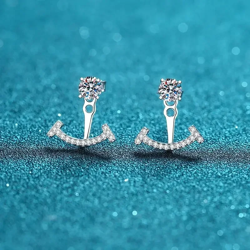 

Серьги из 18-каратного золота для двоих, четырехзубчатые 50-центовые PT950 серьги с платиновым покрытием и инкрустированными бриллиантами и муассанитом и улыбкой