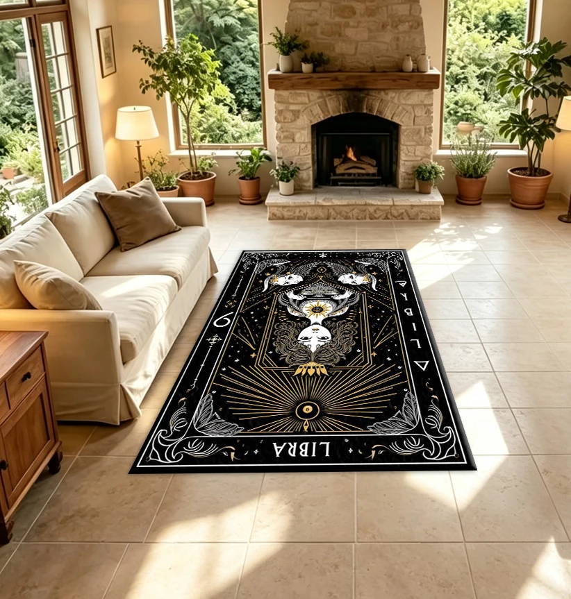 Vintage Libra Zodiac Artistic Carpet Floor Decorations, Suitable for Home Living Room