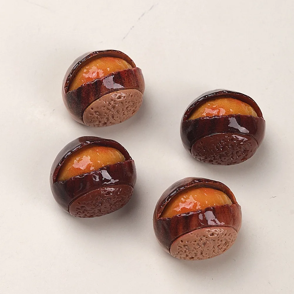 10pcs Mini Kawaii Charms Cute Chestnut Food Flat Back Cabochons Scrapbook Diy  Party Hairpin Accessories Home Decoration Craft