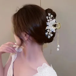 Exquisite Flower Butterfly Rhinestone Tassel Hair Clip with Lily of the Valley Back Headpiece - Perfect for Women's Hair Accesso