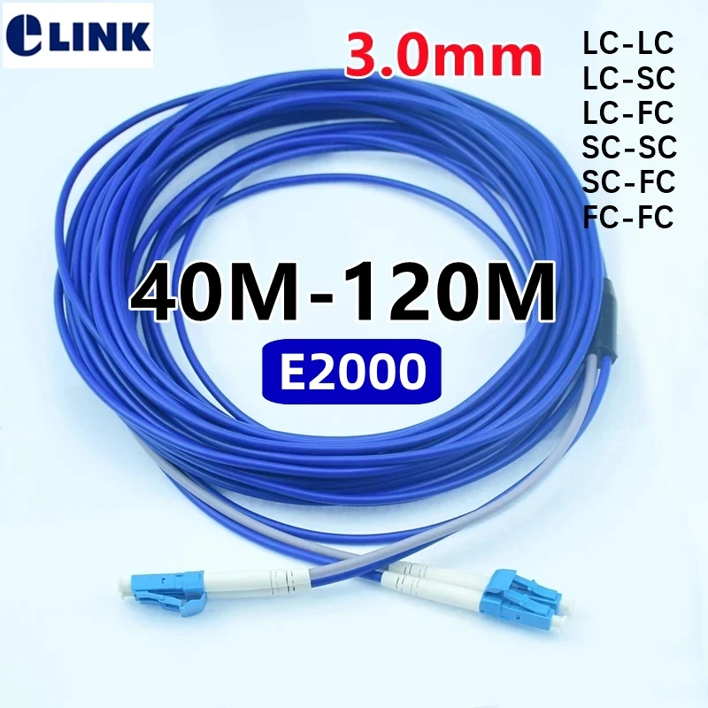 

Armored optical Patch Cord 2 cores singlemode 40M50M60M70M80M100m120m 2C SC LC FC SCAPC E2000 SM cable ftth jumper 2 fibers blue