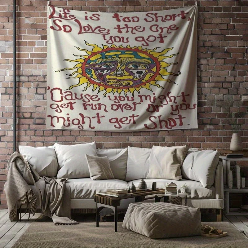 VIKAMA – tapisserie solaire inspirante, Slogan écrit à la main, visage souriant coloré, chambre à coucher, salon, arrière-plan décoratif américain