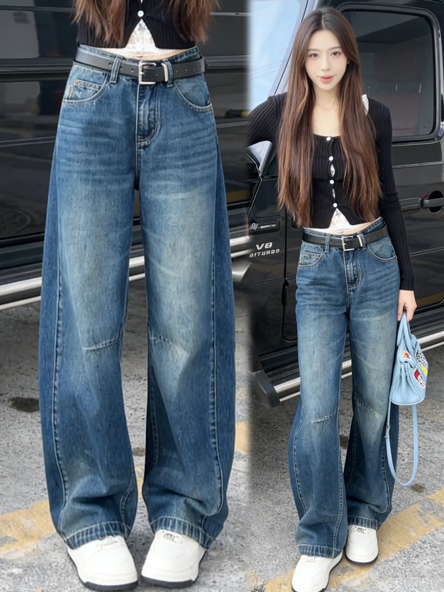 

Джинсы женские с высокой талией, широкими штанинами и прямым кроем, весенне-осенние, свободные, повседневные, визуально стройнящие