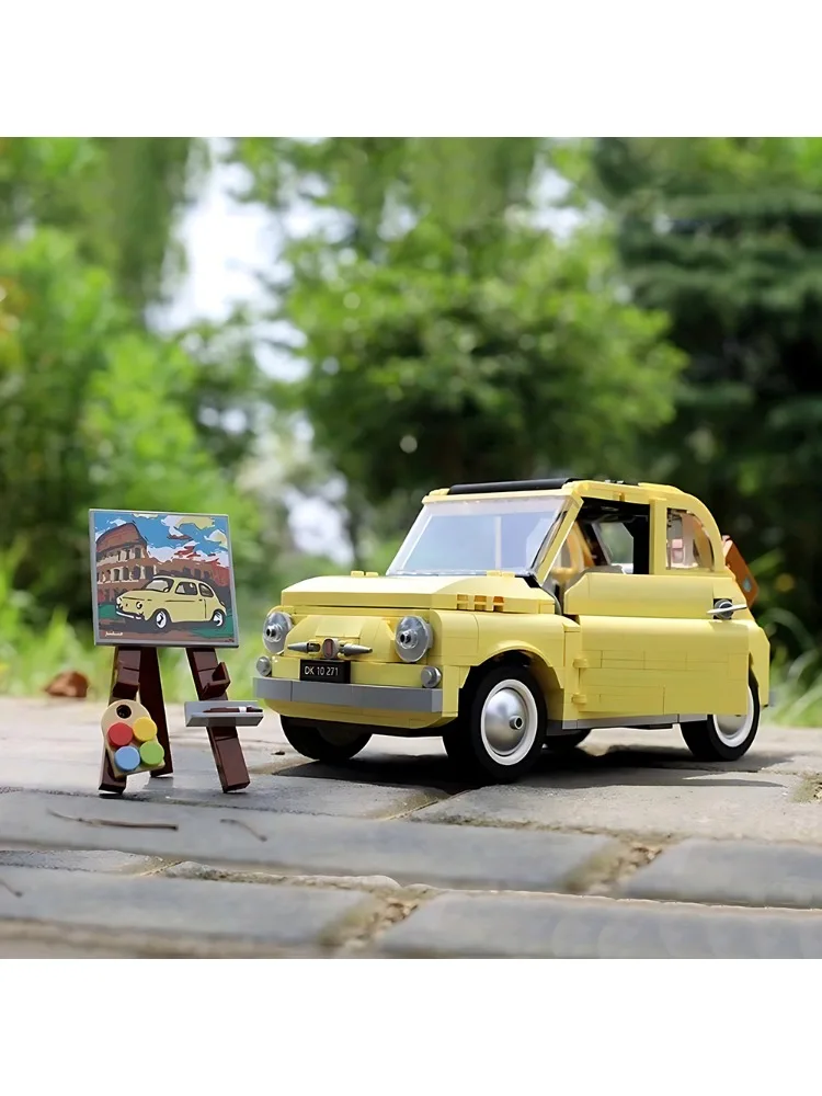 960-teiliger Vintage Gelber Kompakter Retro-Auto-Bausatz, Klassisches Kleines Auto-Modell mit Mini-Staffelei-Malzubehör