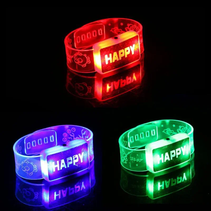 24PCS HAPPY LOVE Flashing Wristband Glowing Led Bracelet Bangle Birthday Glow Party Rave Christmas Halloween Wedding Festival