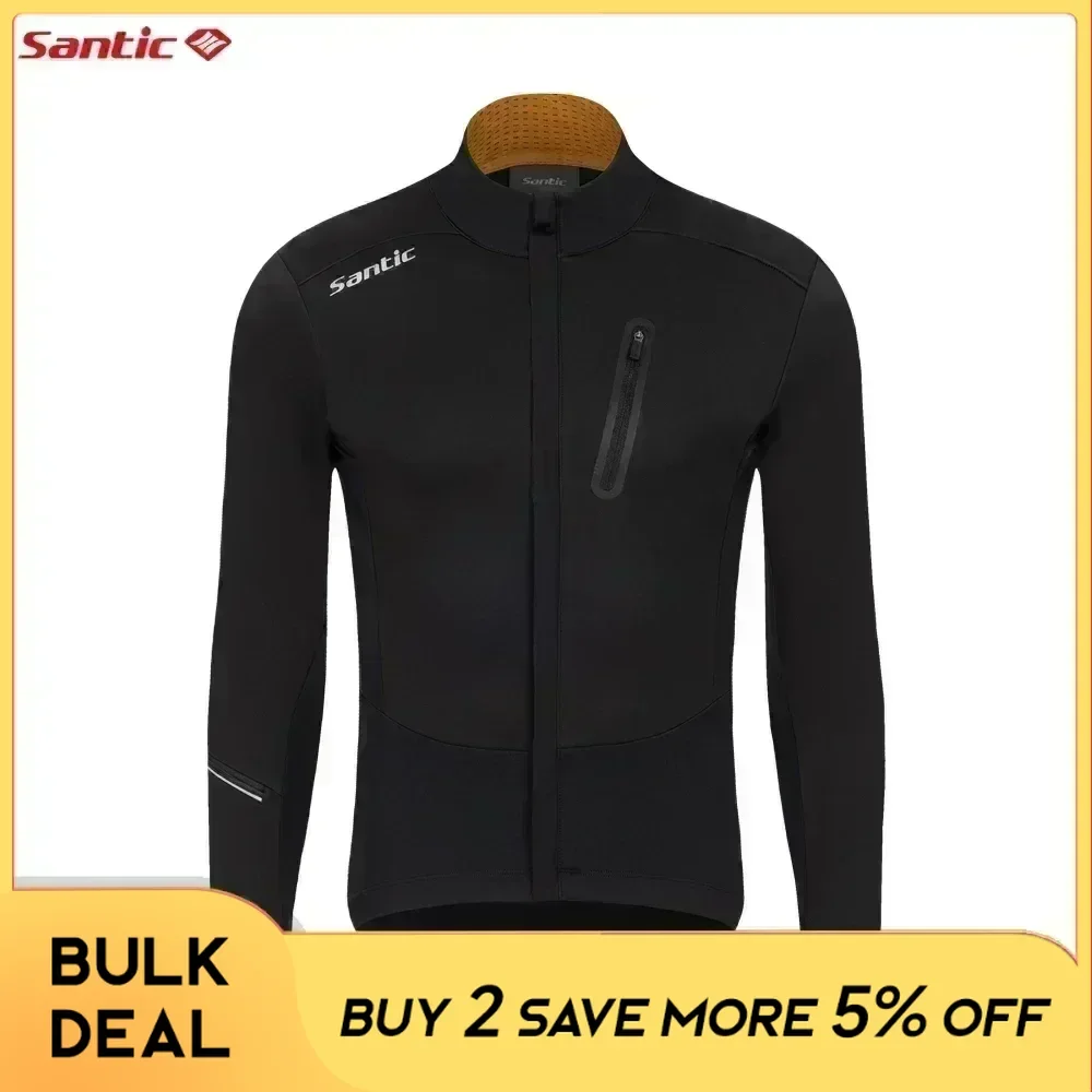 Santic Cycling Jacket Multi-pockets Design Fleece Windproof Full Zipper Outdoor MTB Bicycle Clothing Long Sleeve Cycling Jersey