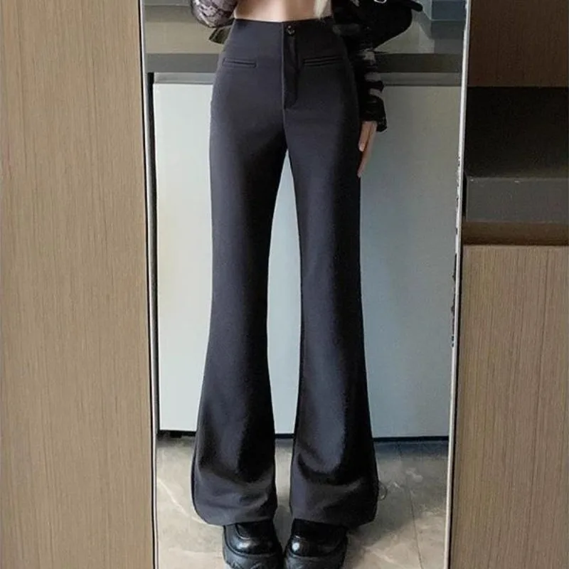 High Waisted Women Pants Korean Fashion Vintage Y2k Harajuku Style Black Gray Brown Slim Basic Flared Trousers High Street Pants