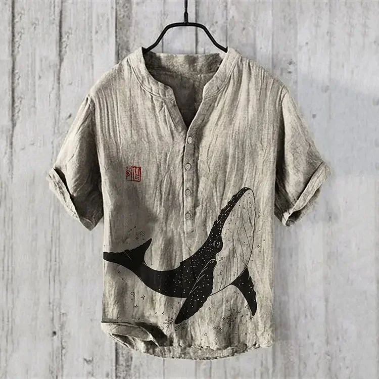 2024 Cross border Hawaiian shirt art print small fish series 3D digital print casual loose short sleeved shirt