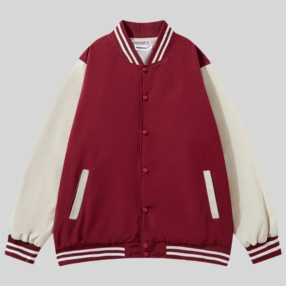 Striped Jacket Men Fashion Baseball Varsity Jacket Coat Men Streetwear Harajuku Hip Hop Oversized Patchwork Snap Button Jackets