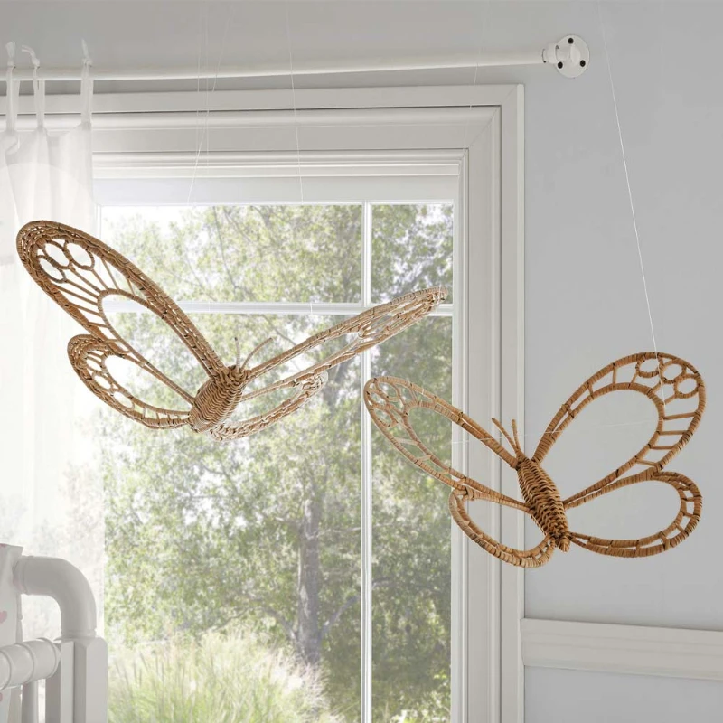 Nordic wind rattan decorations straw butterfly shape wall decoration B&B hotel photography props wall accessories