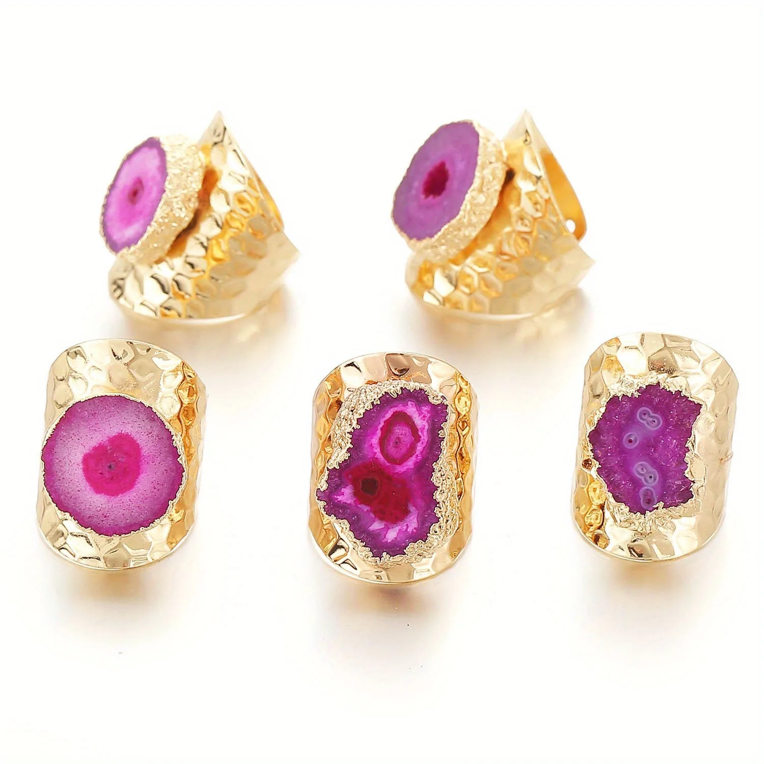 Natural Stone Ring Irregular Shape Agates Crystal Resizable Rings for Women Men Fashion Charm Jewelry Gift Cluster Winding Ring