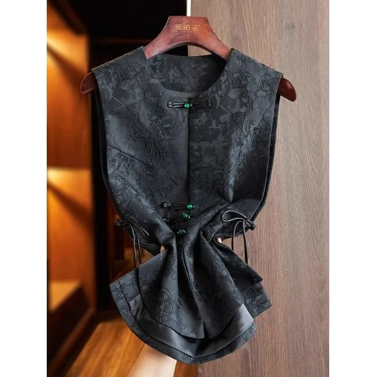 Ele chinês sle colete feminino superior camadas floral bordado outono roupa casual commute sazonal faion tendência