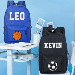 Bolsa de escola personalizada com nome impresso para meninos, mochila, futebol, basquete, estudante, adolescente, laptop, volta ao presente da escola