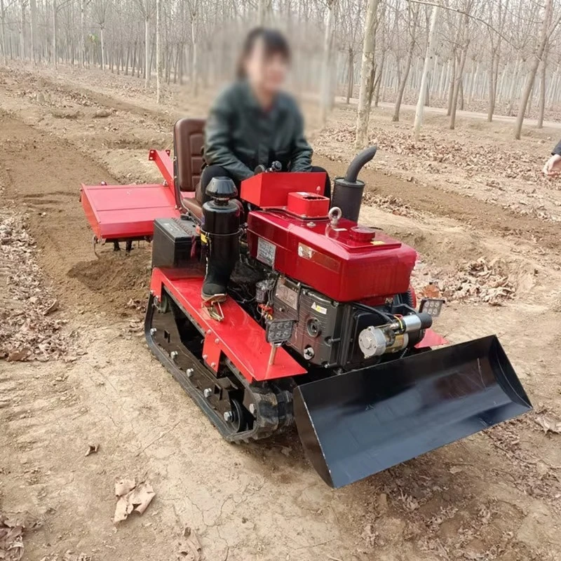 Coltivatore rotativo per micro motozappa per guida seduta con motrice diesel per piccola cingolata agricola