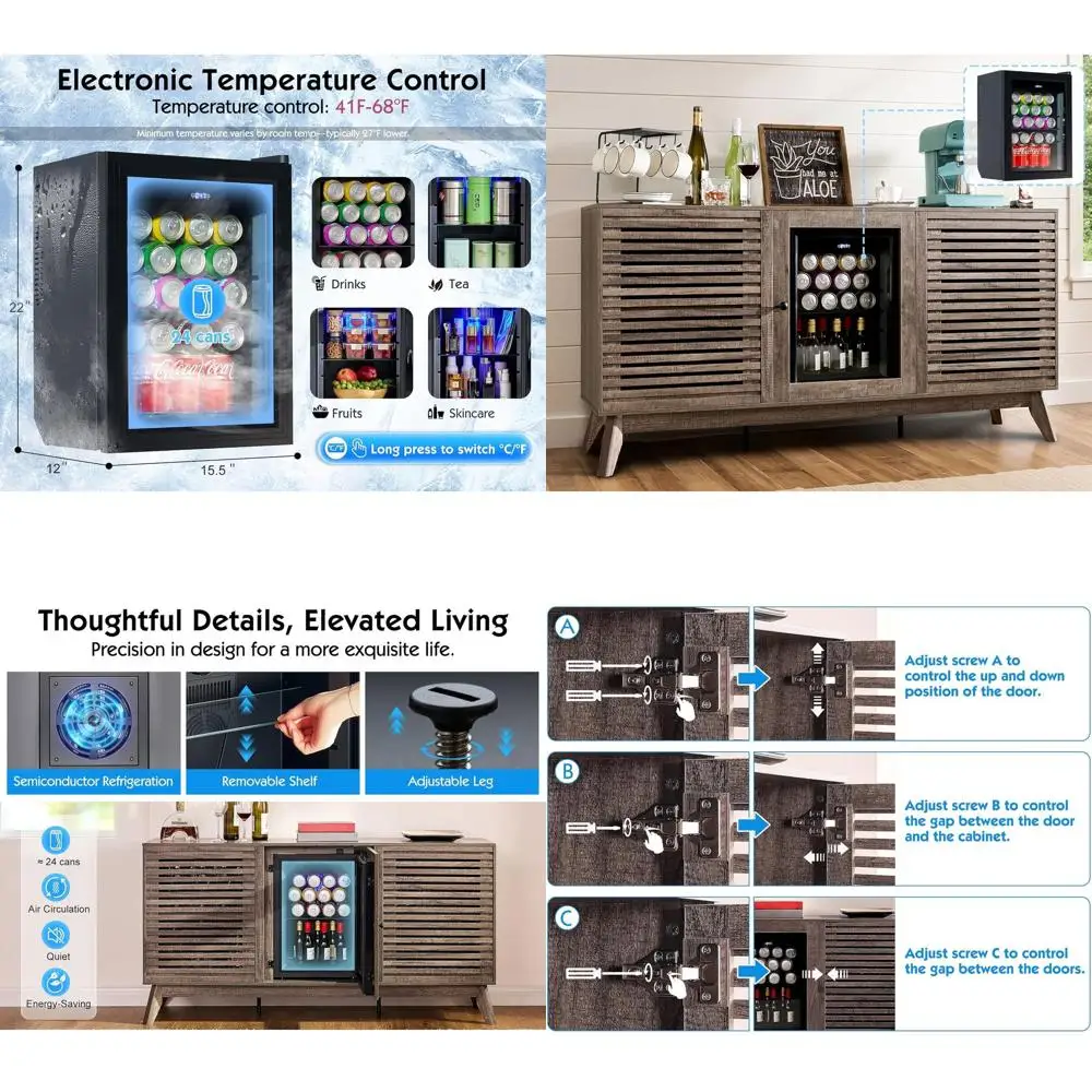 

60 Coffee & Beverage Bar Cabinet with Wine Storage, Mini Fridge, for Dining or Living Room - Brown