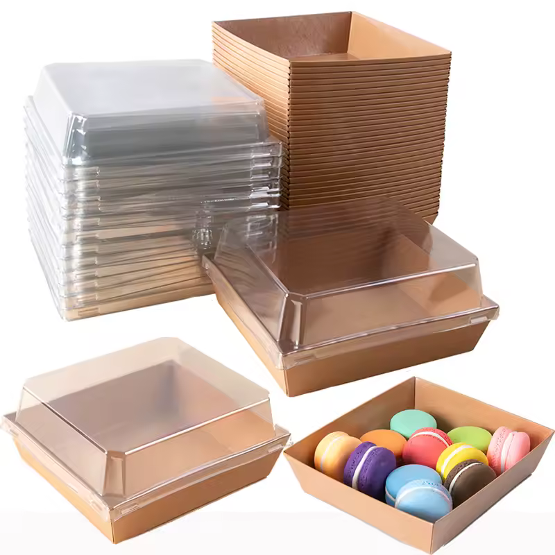 10pcs קראפט עוגת נייר מקרון קינוח סופגניות תיבת עוגיות סנדוויץ 'אריזת מסיבת חיצוני תיבת מזון חד פעמי יום הולדת אספקה