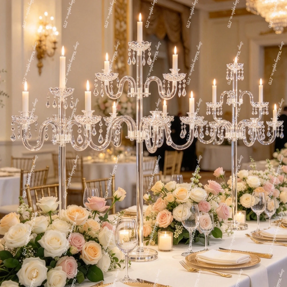 5/6/10pcs 100/110/120cm Tall clear acrylic Candlestick Set Transparent  not Wind Shield Weighted Pedestal Base Premium  Wedding
