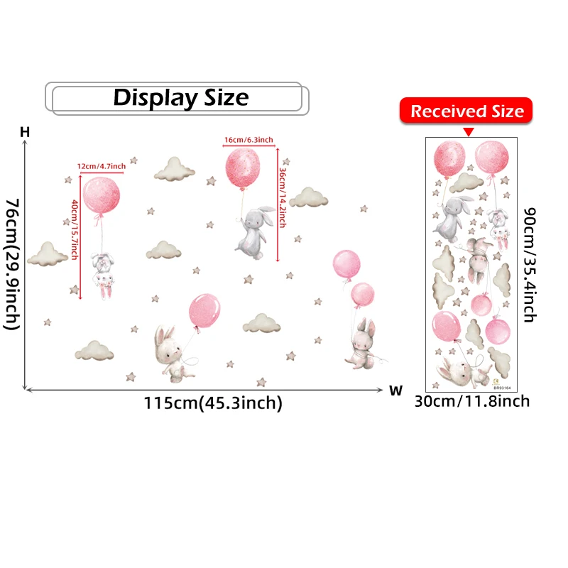 Cartoon Balloon Rabbit Wall Stickers for Children Room Kids Room Colorful Animals Home Decoration Bedroom Wall Art Living Room