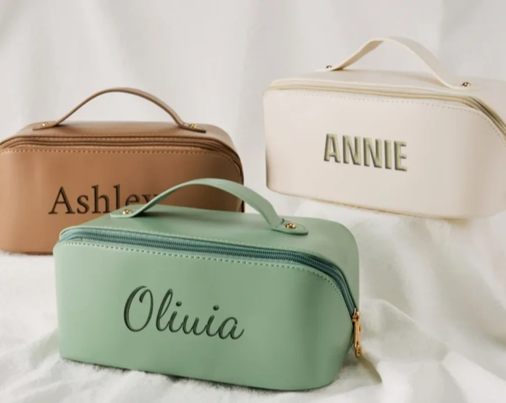 Personalized Printed Leather Makeup Bag, Large Capacity Makeup Bag, Christmas Gift, Bridesmaid Gift, Makeup Bride Gift