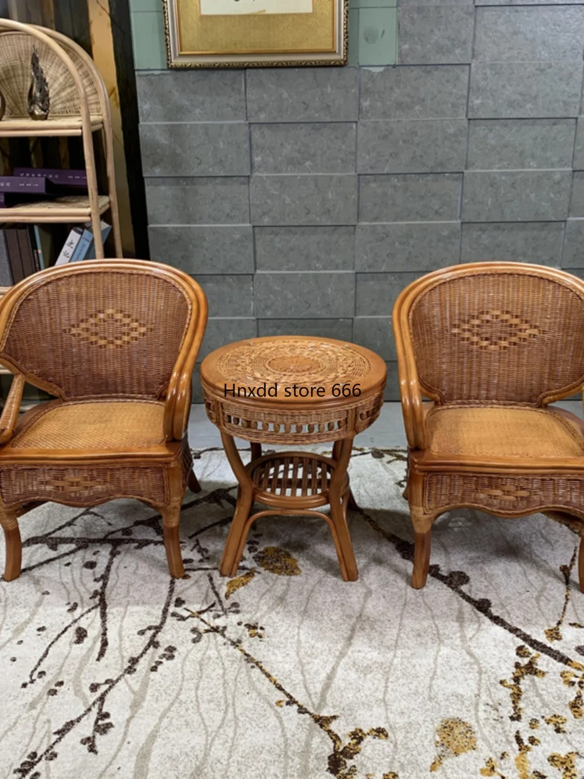 Home natural rattan back chair balcony single casual high-end simple woven rattan chair image 5
