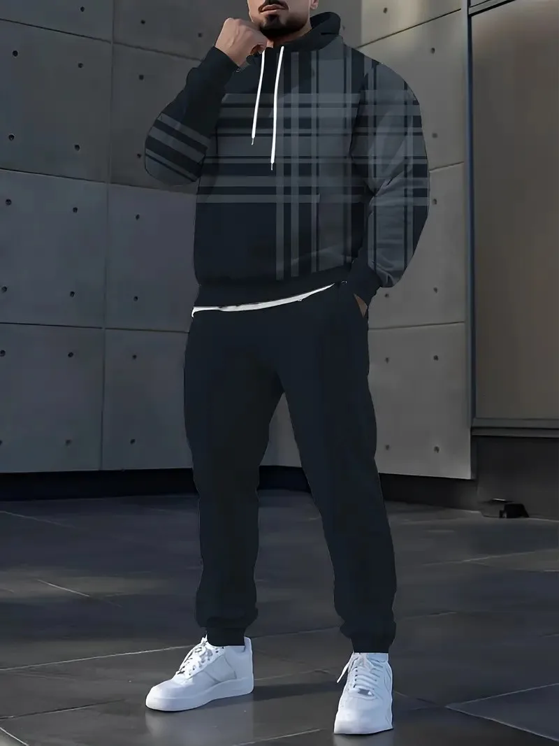 

The new men's set for Spring and Autumn 2025 features a casual fashionable soft and comfortable 3D striped pattern print