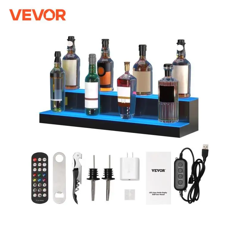 VEVOR 30/40 Inch Bottle Display Shelf LED Lighted Illuminated Storage Shelving Remote Control for Commercial Bar Decoration Home