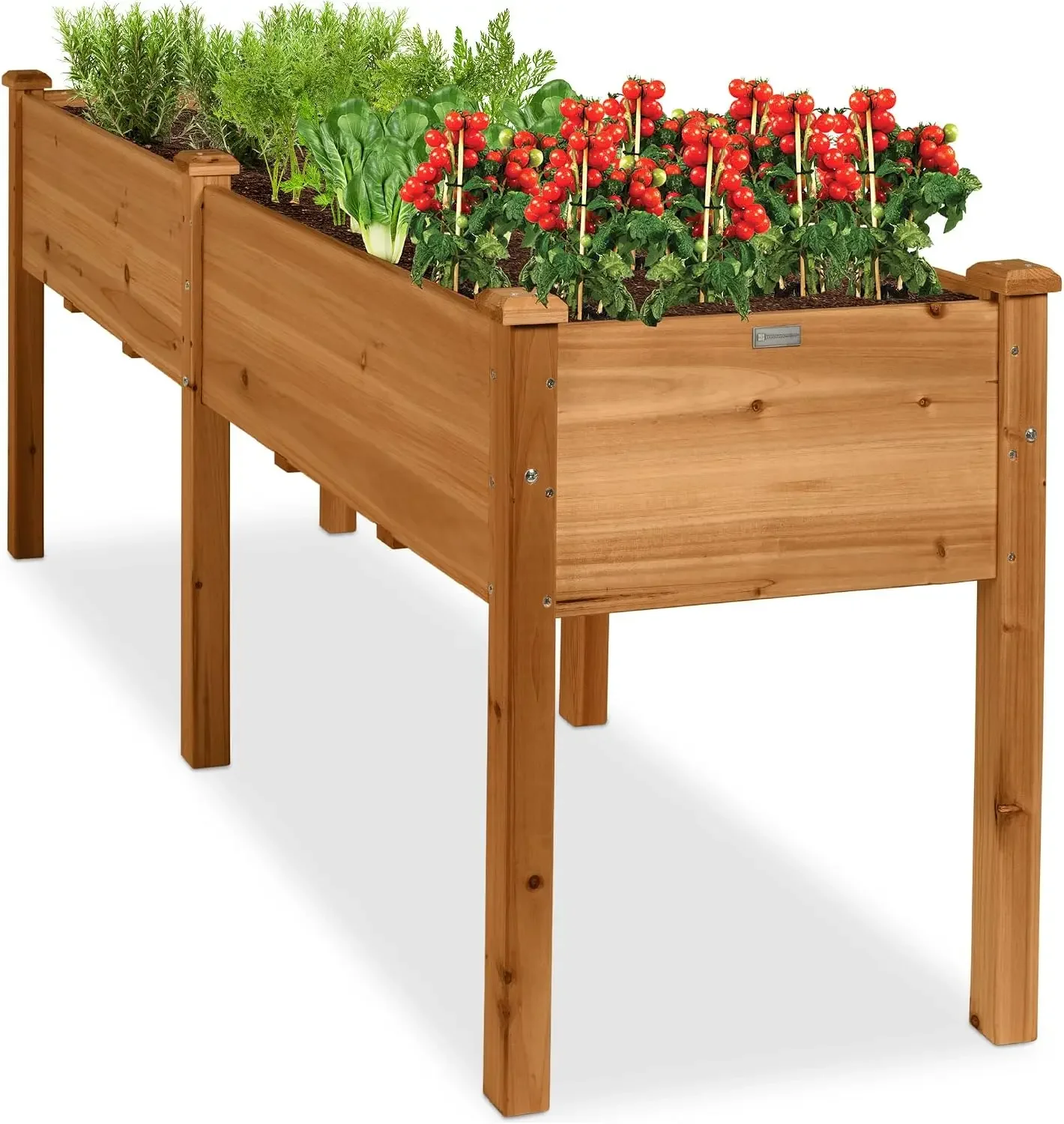 72x24x30in Raised Garden Bed Elevated Wood Planter Box Stand Frame Bench For Backyard Patio Balcony Deck Garden Outdoor Yard With Divider Panel, Acorn Brown