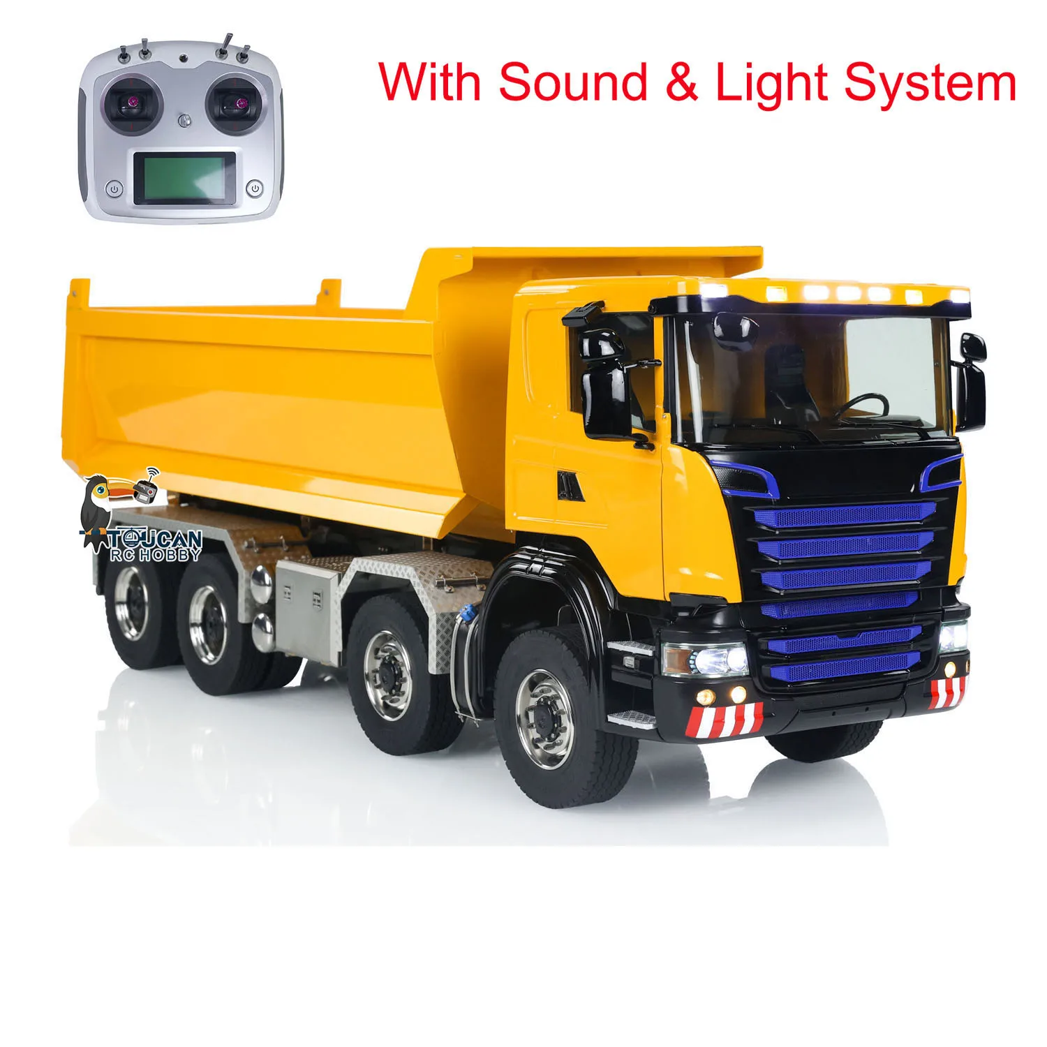 Metal 1/14 8x8 Radio Control Hydraulic Dump Truck Full Tipper Car Differential Light Sound 3 Speed Transmission Finished Vehicle