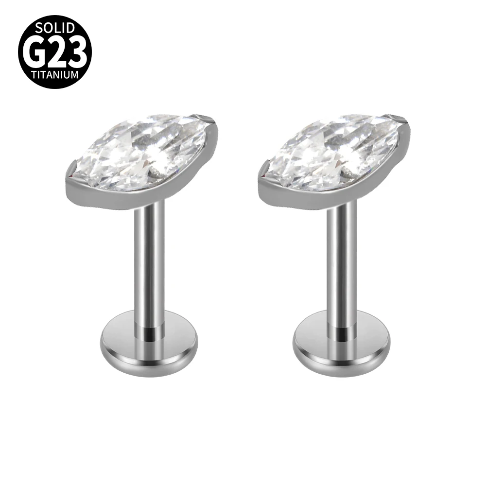 Solid Titanium Marquise Labret Lip Piercing Opal CZ Earring