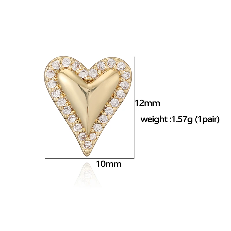 HECHENG، أقراط على شكل قلب كورية بسيطة للنساء من النحاس عيار 18 قيراط مطلية بالذهب مرصعة بأحجار تشيكوسلوفاكيا مجوهرات للسيدات زوج واحد