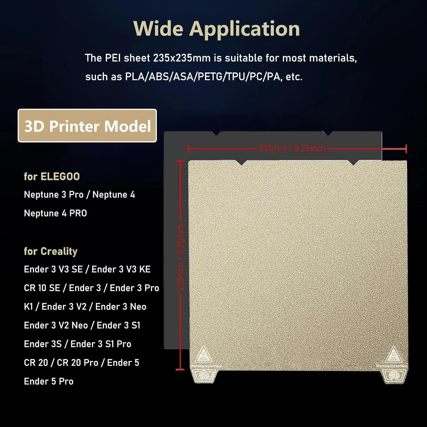 Teksturowane podgrzewane łóżko z blachy sprężynowej PEI 235x235mm do Creality Ender 3 V3 KE/SE, kompatybilne z K1C/K1/Ender 3/3 Pro/3 V2/V2 Neo — zdjęcie produktu 6