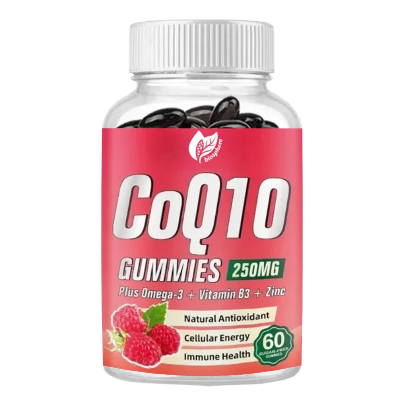 

Sugar Free Coenzyme Q10 Soft Candy, with Omega-3, Vitamin B3 and Zinc, Antioxidant, 60 Raspberry Flavored Gummies