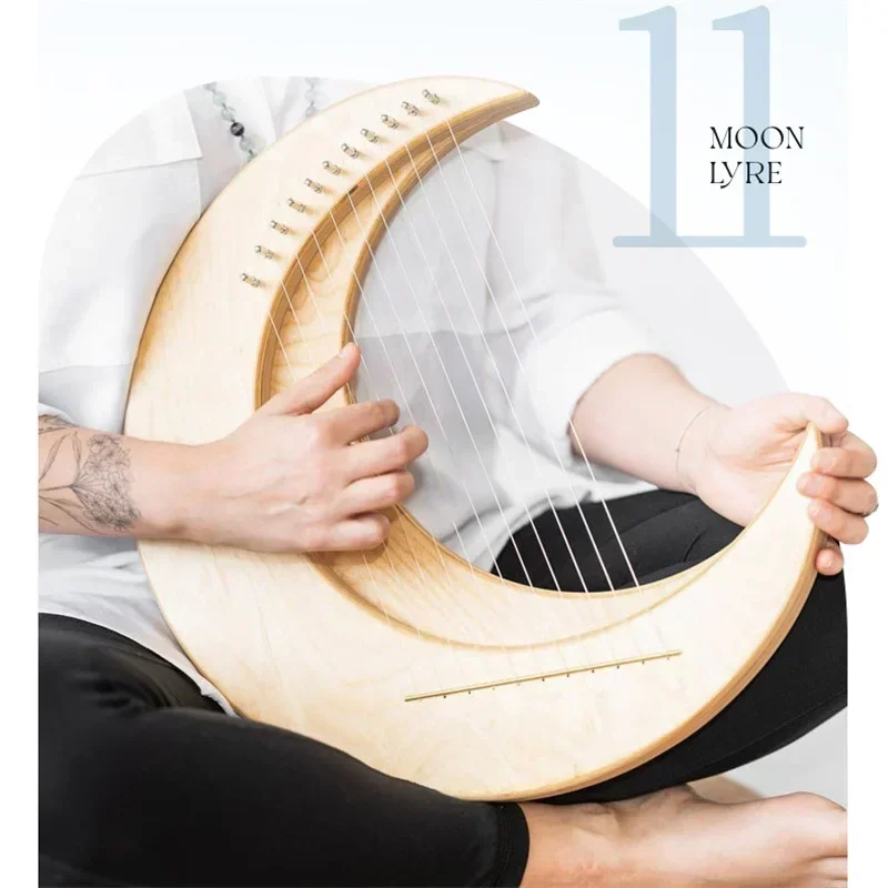 15 Strings Moon Lyre Harp C Key Creative Finger Harp Wooden Lyre Piano Beginner Portable Stringed Instrument Nice Music Gift