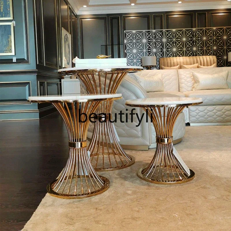 

X Light Luxury Sofa Round Side Table Living Room Sofa Marble Top Decorative Table