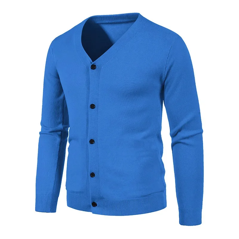 

2023 Solid Color Sweater Cardigan Knit Autumn Men's V-neck Slim Fitting Button Bottom Shirt