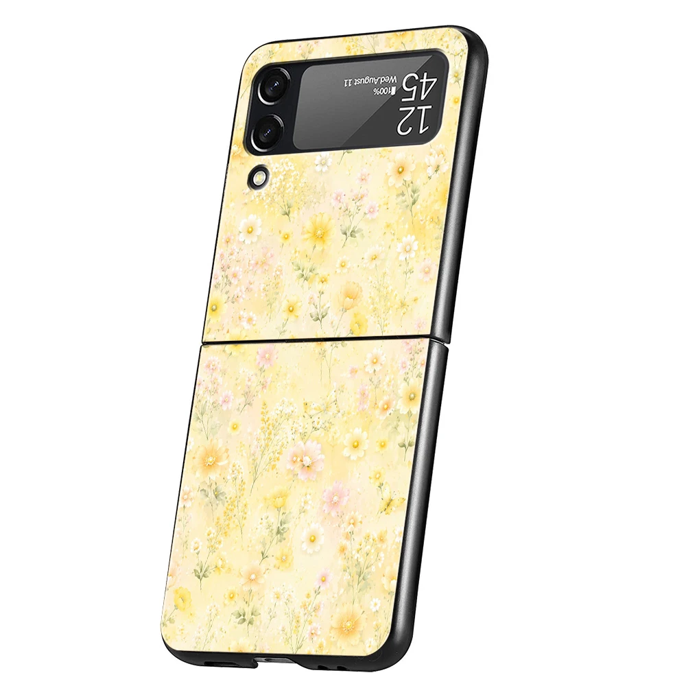 Hard PC Phone Case For Samsung Galaxy Z Flip 8 7 6 5 4 Black Cover For Galaxy Z Flip 3 Foldable Capas Floral Pattern Present Bag