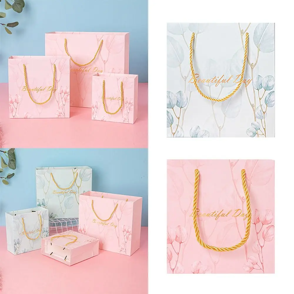 Multi-size Flower Gift Bag Creative Floral Printing Green Pink Handhold Paper Bag Thicken Luxury Shopping Bag Gift