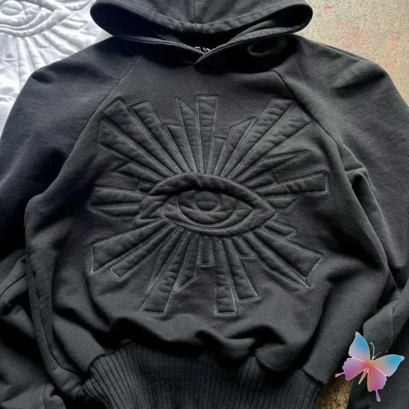 

Stock 24ss New HOUSE OF ERRORS Hoodies Vintage Washed Street Embroidered Foam Relief Printed Eye Hooded Sweatshirts Men Women