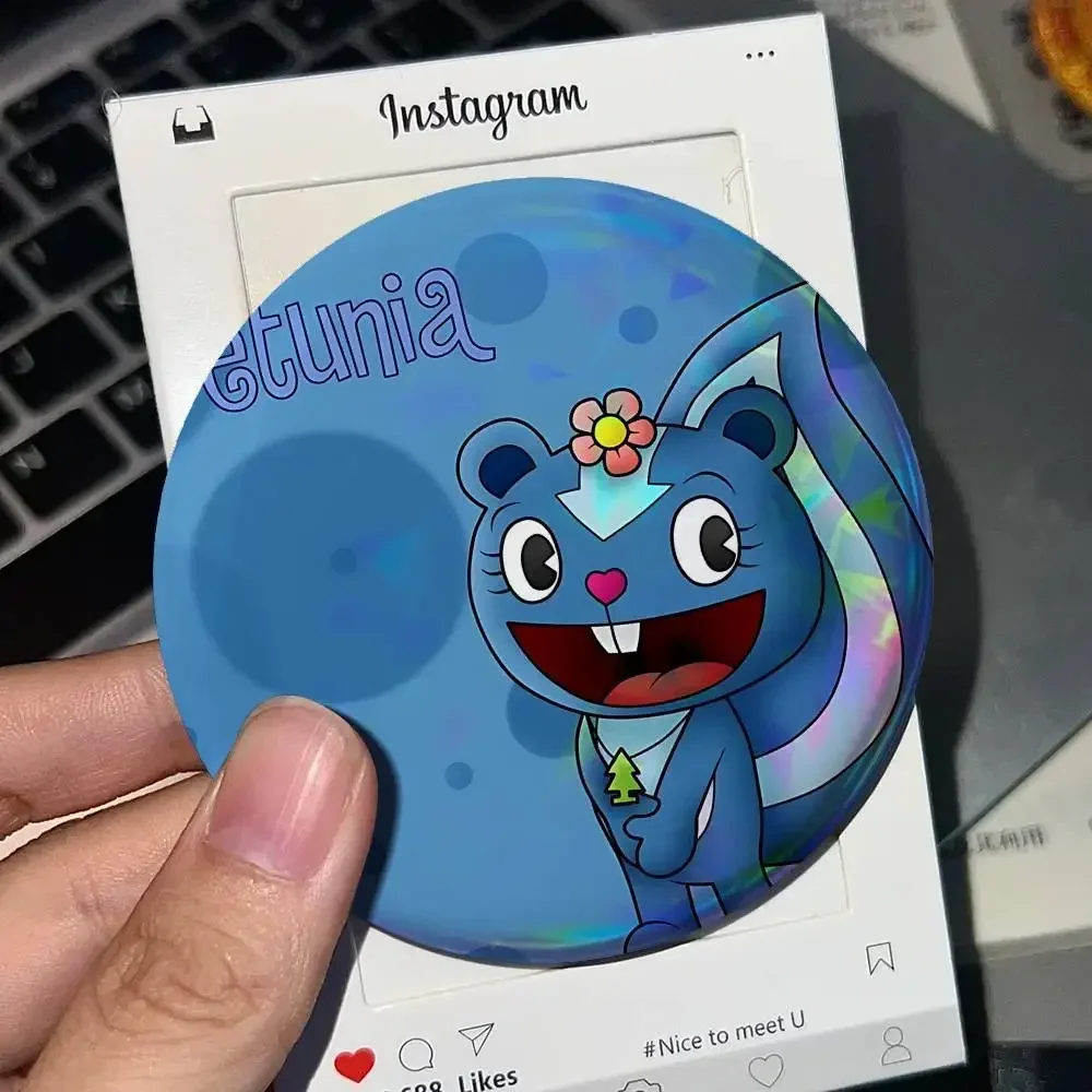 Anmie A-Happy Tree Friends-S For Badge Laser Holographic Custom Badge Image Metal Lapel Brooch For Clothing Backpack Decorative