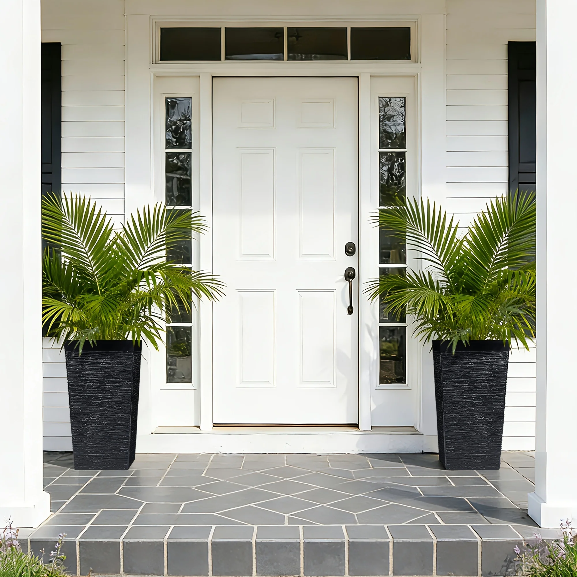 22.7-inch Faux Stone Pattern Flower Pot Set (3pcs),Large Modern Plant Pots,Without Inner Pots,with
