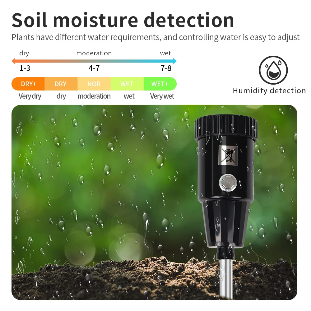 Handheld Soil Moisture PH Meter Acidity Hygrometer Metal Sensor Probe 3~8ph No Battery PH Humidity Tester for Planting Garden