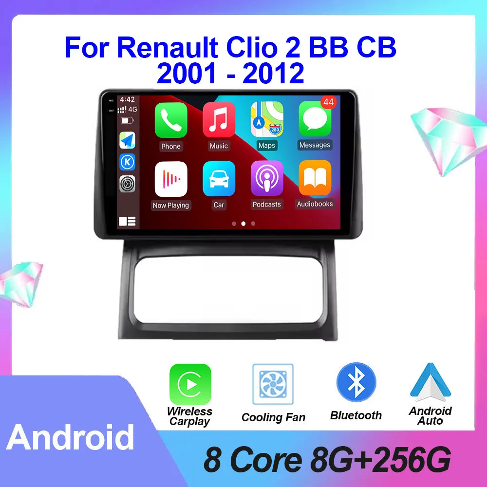 Car Radio For Renault Clio 2 BB CB 2001 - 2012 Stereo Multimedia Video Player Wireless Carplay GPS Navigation Android Auto