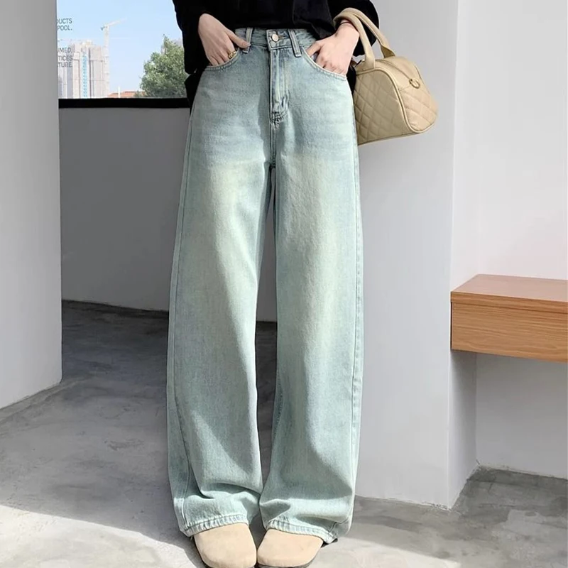 Y2K Baggy Casual Wide Leg Jeans Women Streetwear Washed Denim Trousers Female Vintage 90S High Waist Straight Pants 2024